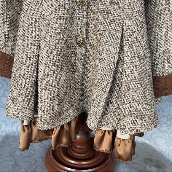ViVi Vintage-style brown tweed babydoll Cottagecore Academia ruffle Sz L dress - Picture 7 of 16